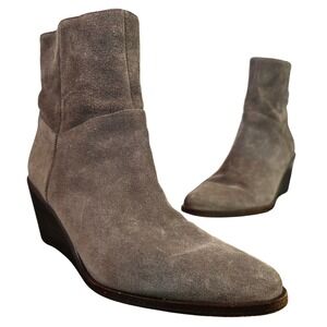 VINCE 9.5 Mavis Wedge Booties Gray Suede Minimalist Quiet Luxury Ankle Boots